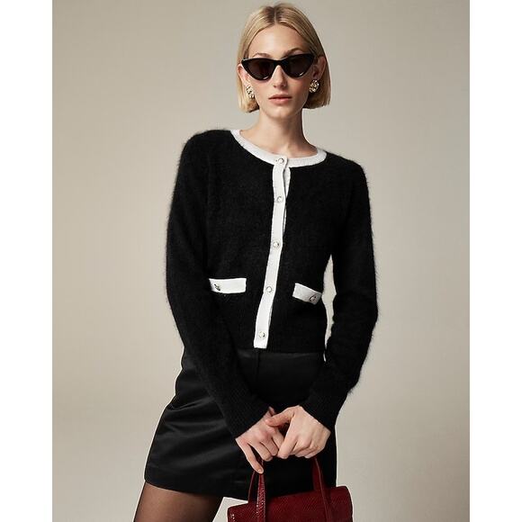 J Crew 2024 Brushed Cashmere Fitted Cardigan in Black - Picture 1 of 9